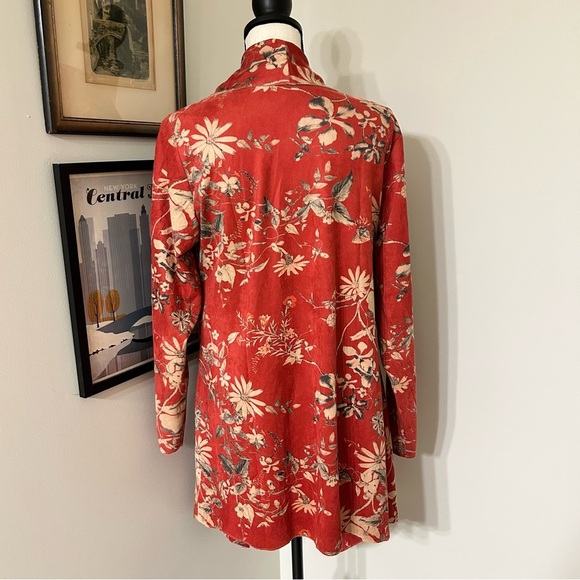 Soft Surroundings Red Floral Cardigan SZ M - Picture 2 of 6